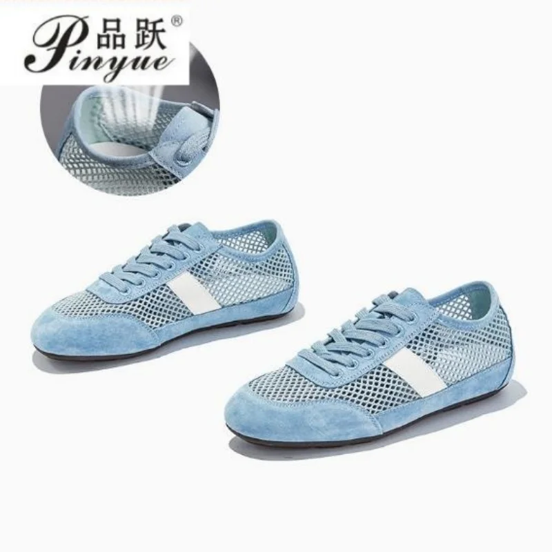 

2.5cm Mesh Breathable Lacing Flat Sneakers Women Lightweight Hollow Derby Sports Shoes Summer Autumn Running Shoes Cozy Ballet