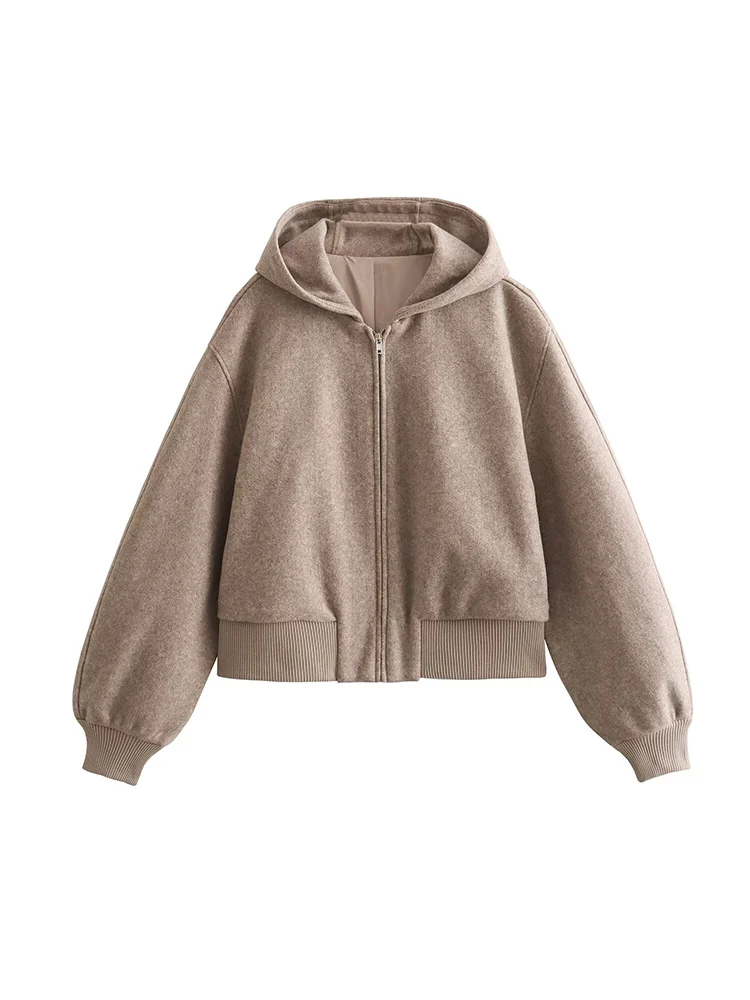 Casual zíper bombardeiro jaquetas para mulheres chique grosso quente recortado com capuz jaquetas casaco outono 2025 manga longa moda outerwears