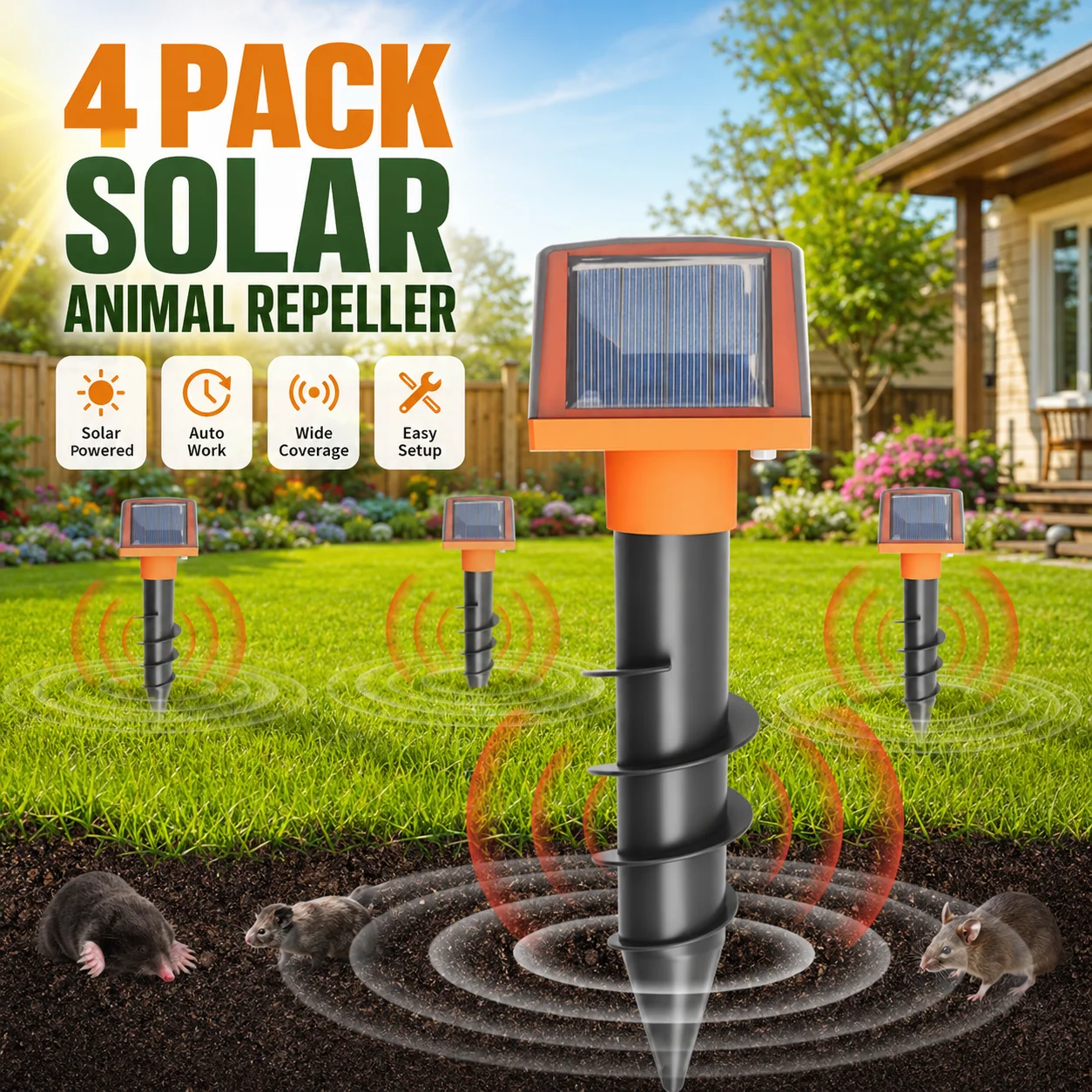 Solar Snake Repeller Waterproof Dust-Resistant Long Endurance Buzzer Vibration Animal Pest Control for Outdoor Garden Yard Safet