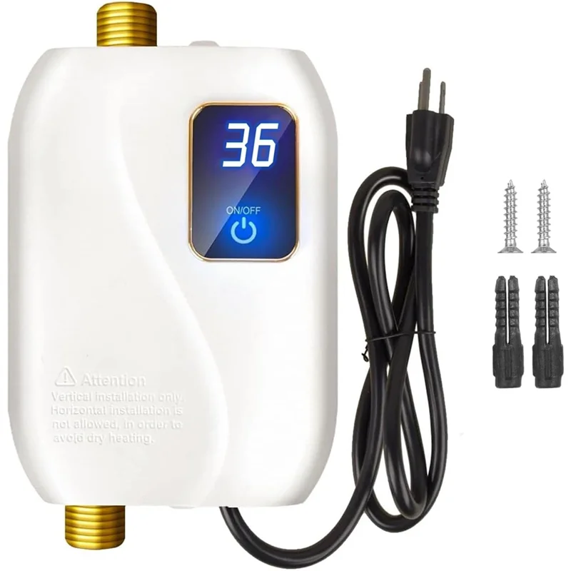 ABGG-US Sink Water Heater 3000W 110V Mini Fast Heating Electric Water Heater Digital Display For Kitchen And Bathroom US Plug
