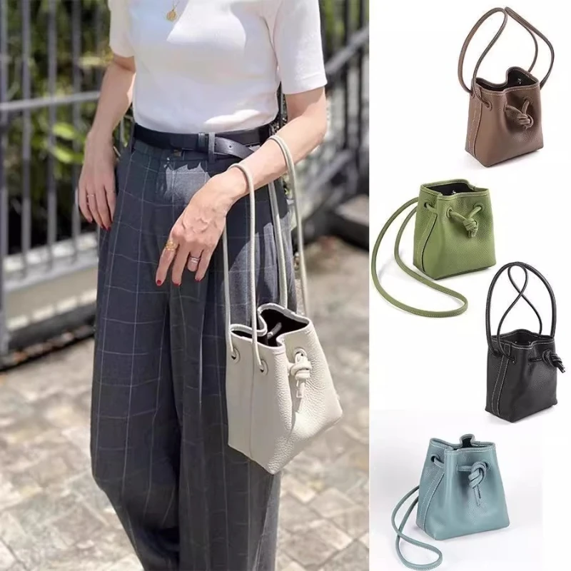 

2025 New Women's Trendy Mini Bucket Bag Leather Handbag Shoulder Crossbody Small Bag