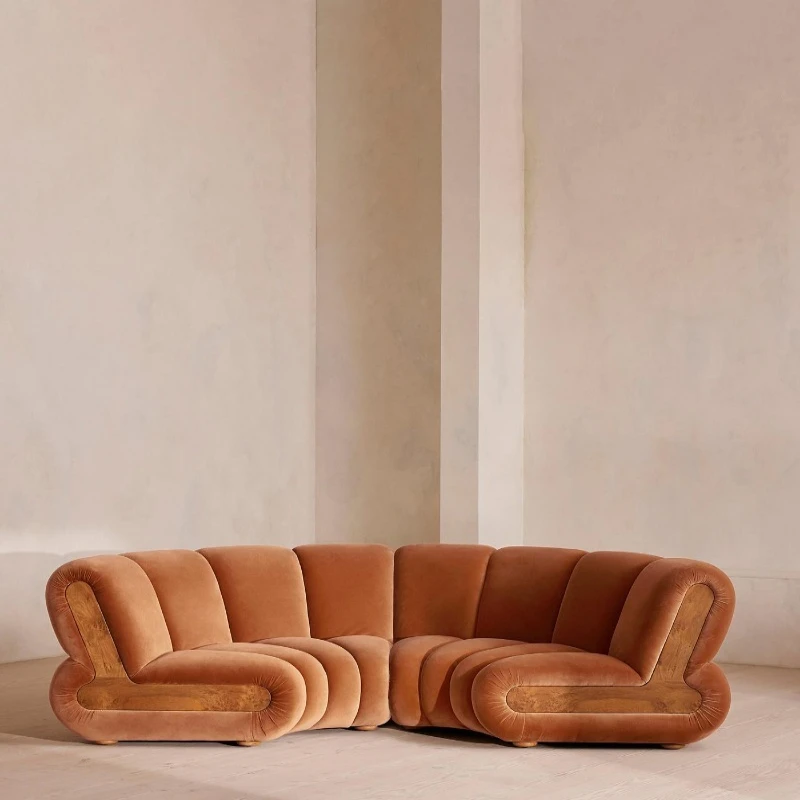 Modern fabric combination sofa walnut veneer modular combination