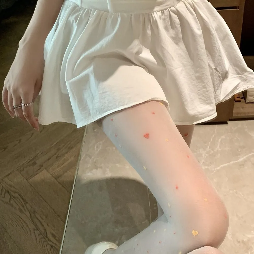 2 Stuks Transparant Hart Lange Panty Nylon Ultradunne Kleurrijke Dot Kousen Harajuku Lolita Jk Stijl Mesh Panty zomer
