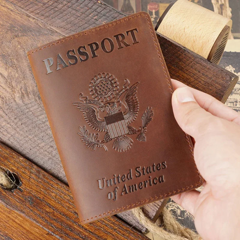 Genuine leather passport cover for United States of America solid credit card holder business passport case unisex travel wallet