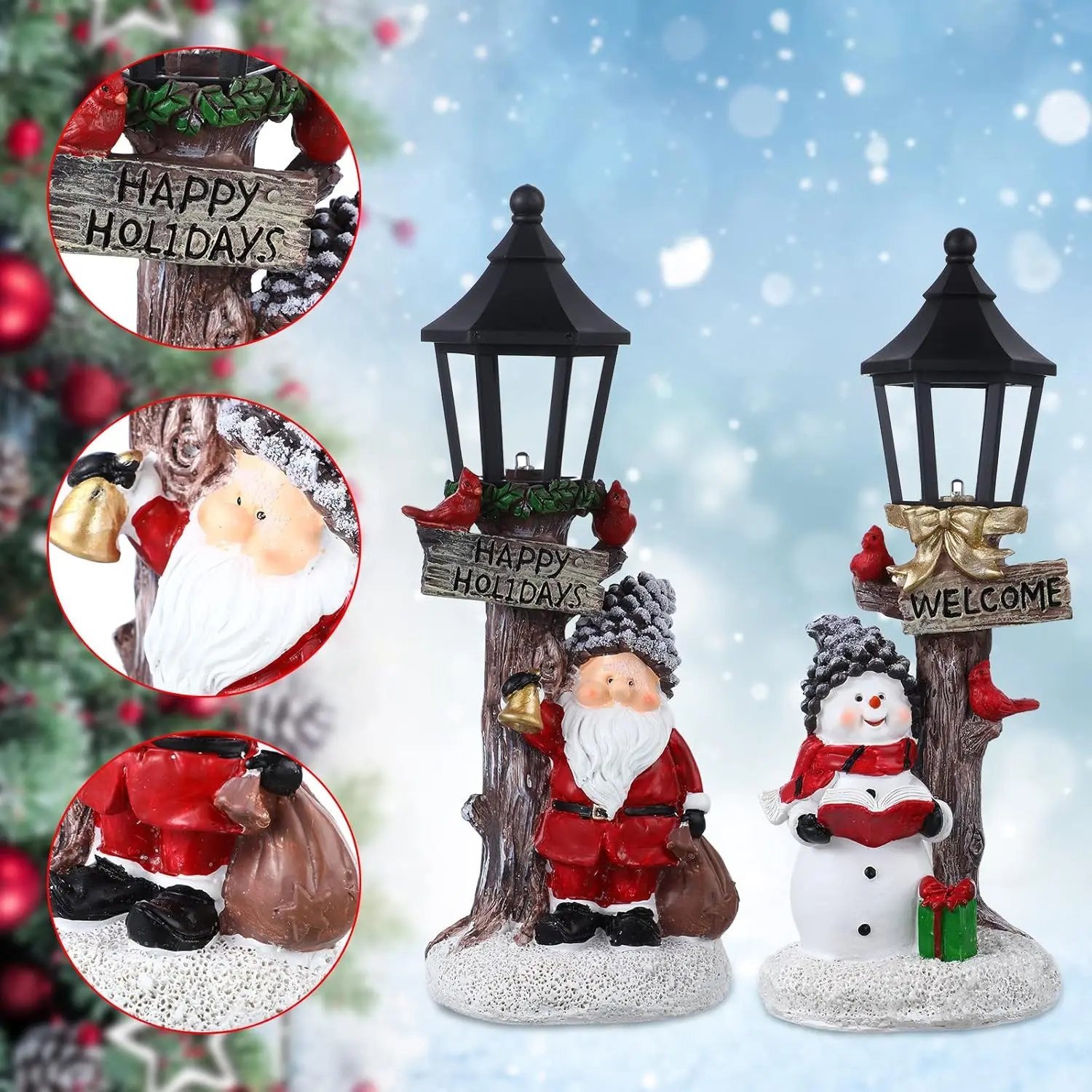 4 Pcs LED Lighted Christmas Village Centerpieces with Santa Snowman, Battery Operated for Home Table Decor