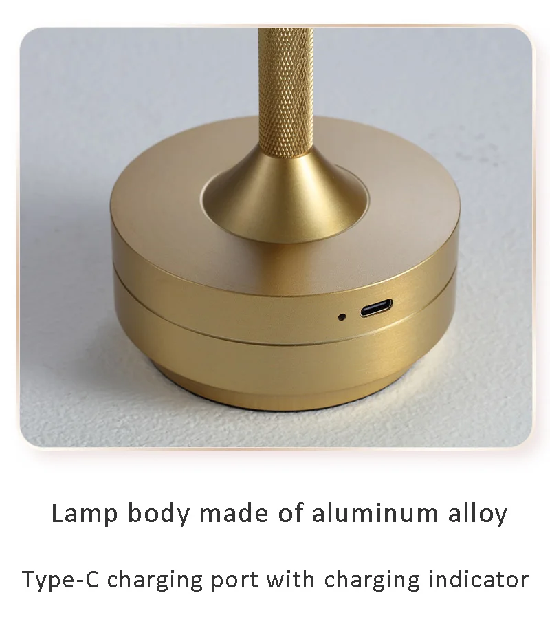 LED Charging Desk Lamp Restaurant Decoration Atmosphere Lamp Retro Portable Cordless Touch USB-C Table Lamp