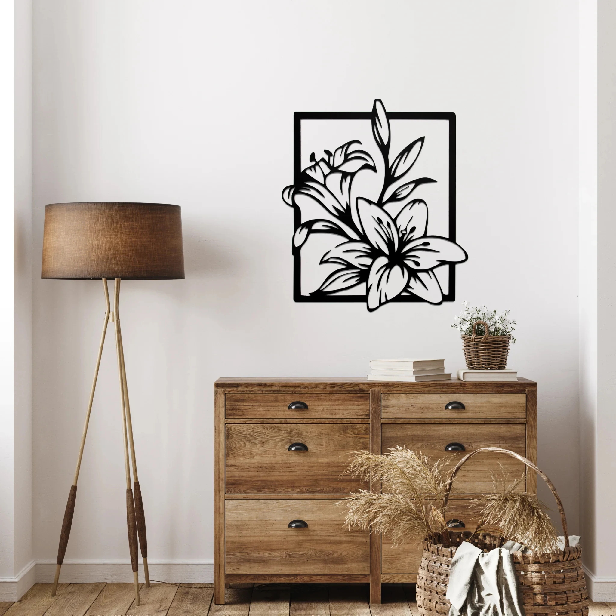 Metall-Wandkunst mit Lilienblüten für Wohnzimmer, Badezimmer, Küche, Outdoor, Metall-Wandkunst-Dekoration