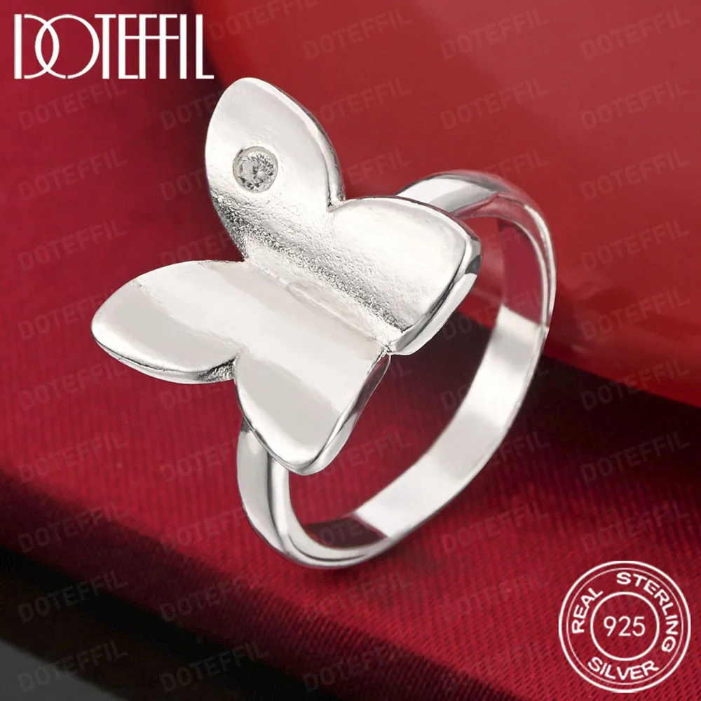 925 Sterling Silver Butterfly Design Ring AAA Crystal Attractive Accessory Wedding Jewelry