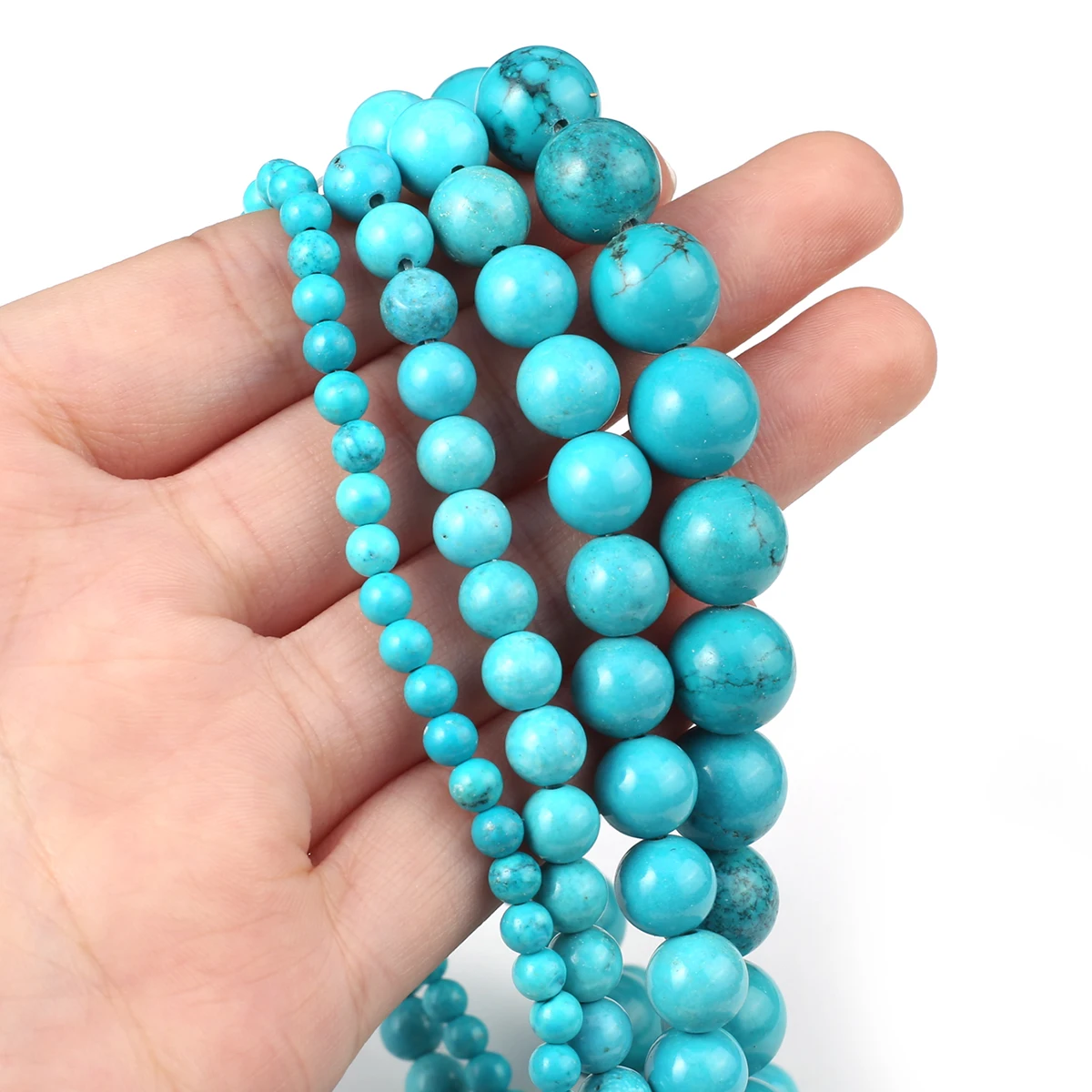 Natural Stone Beads Round Shape Blue Turquoise Gemstone Spacing Loose Beaded Jewelry Making DIY Necklaces Bracelet Accessories