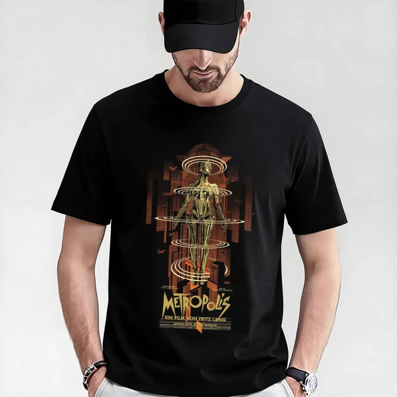 

Fritz lang Germany Silent Movie Metropolis t shirt 0521 Cyberpunk Sci-fi Robot Graphic shirt Short Sleeve All size Tee S-6XL