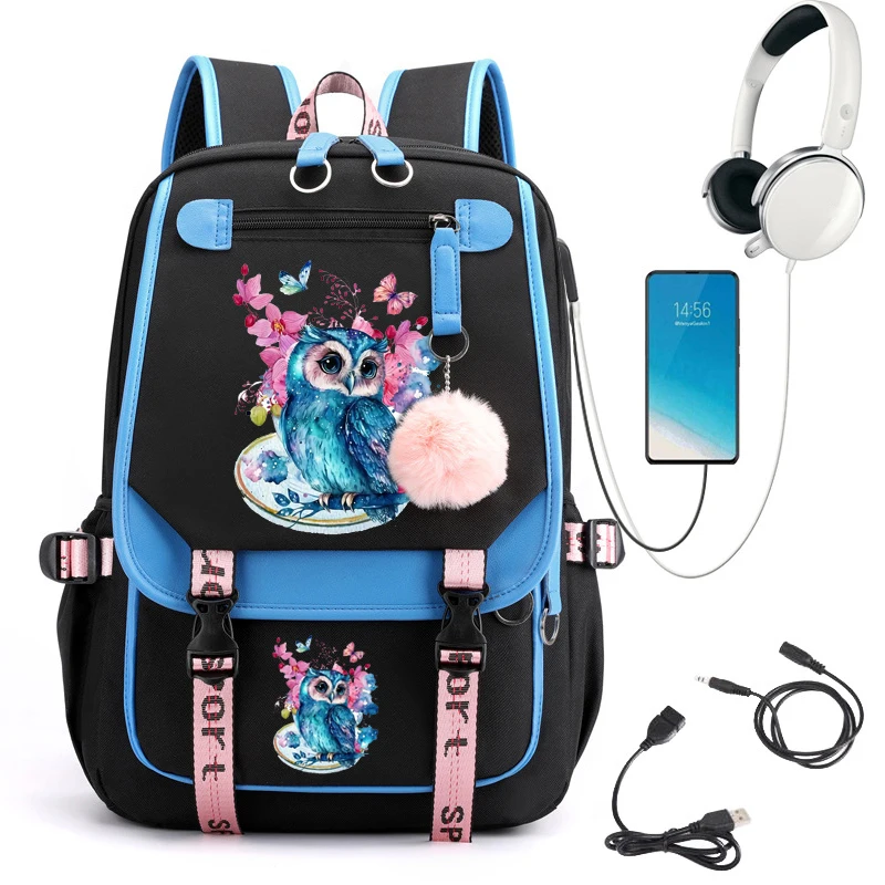 

Watercolor Owl Flower Print School Backpack Bag Cute Cartoon School Bag for Student Teens Bookbag Anime Laptop Teenager Backpack