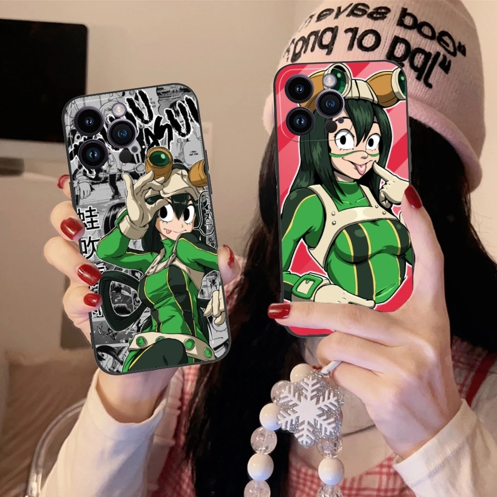 Hero Tsuyu Asui Froppy Cell Phone Case for iPhone 15 14 13 12 11 X XR XS 8 7 Pro Max Plus Mini Black Soft Phone Cover Shell