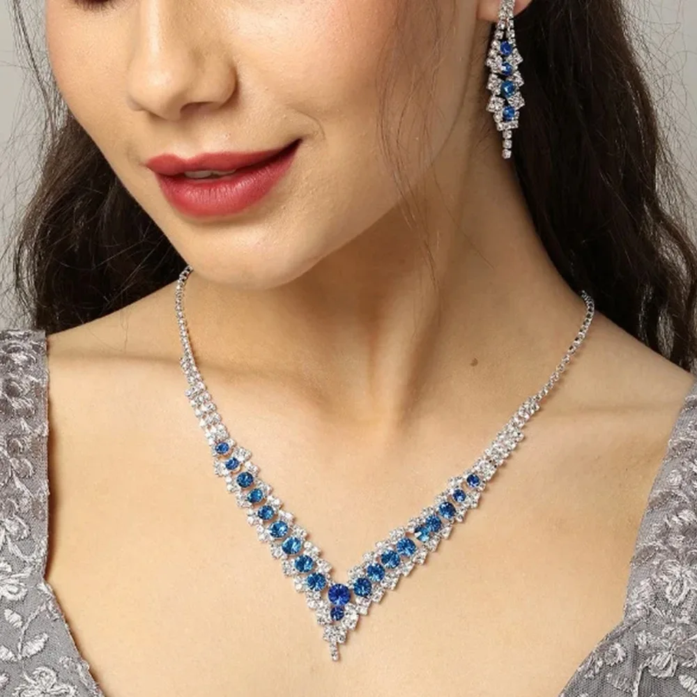 

Fashion Red/Black/Blue/Color Crystal Earring fashion jewelry Set Necklaces for Women