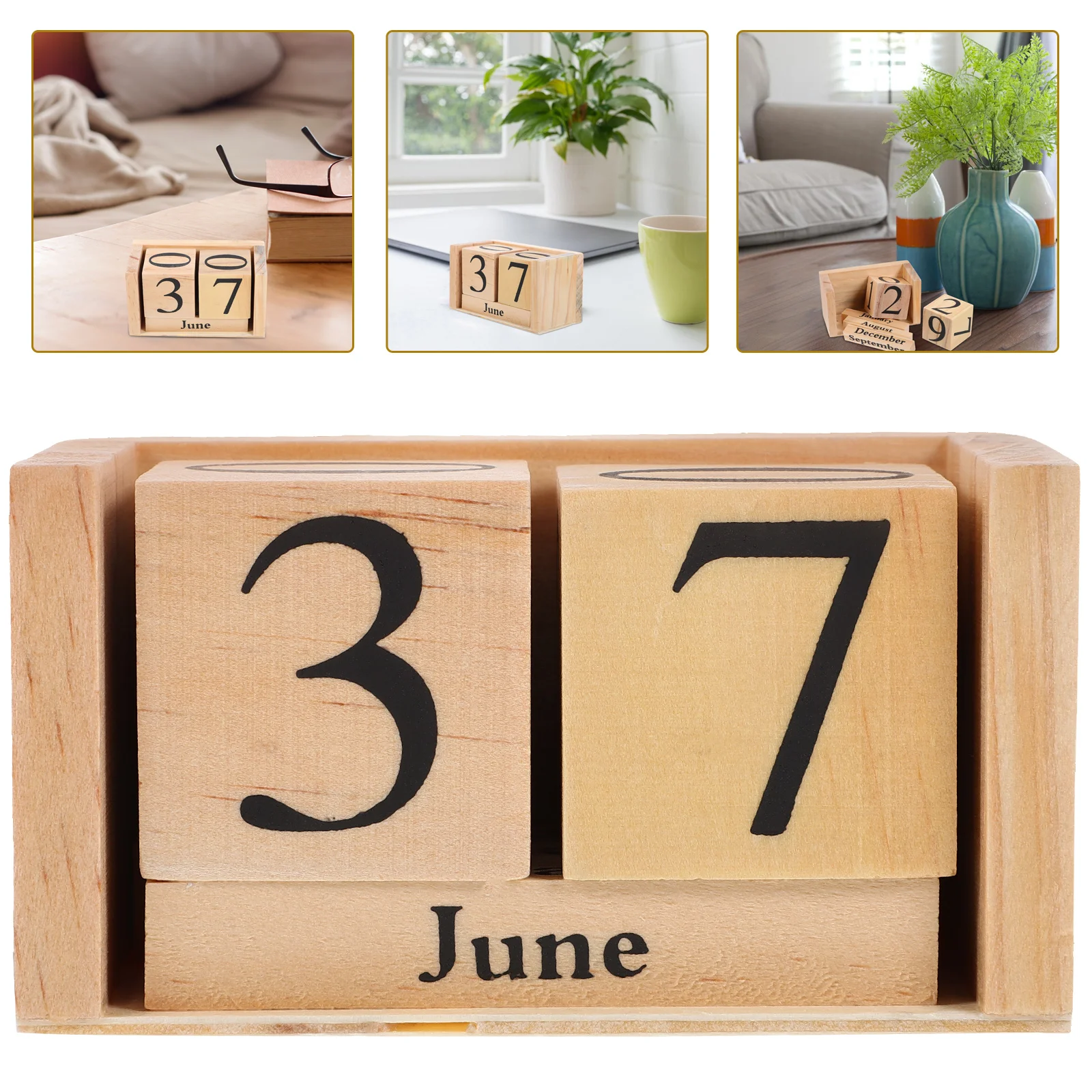 Wooden Block Calendar Office Decor Elegant Household Table Office Supply Perpetual