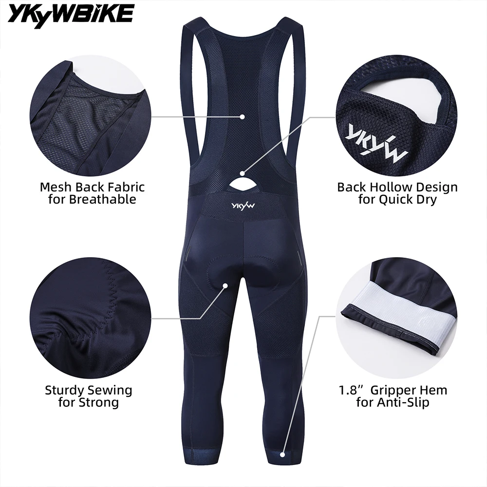 YKYW Men's Summer 3/4 Cycling Bib Shorts Darkblue Coffee Darkgray Bicycle Tights Pants Sport Mtb Bike Shorts 4 Hours Ride Padded - Image 2