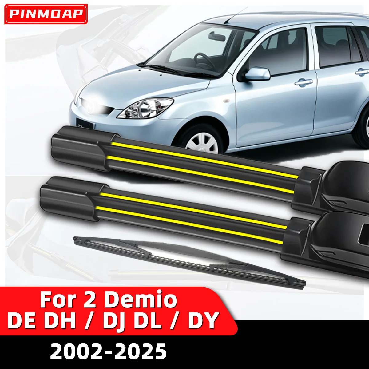 PINMOAP Scheibenwischer Geeignet für Mazda 2 Demio DE DH / DJ DL / DY 2002-2025 Naturkautschukstreifen Vorder- und Heckscheibenwischerblätter