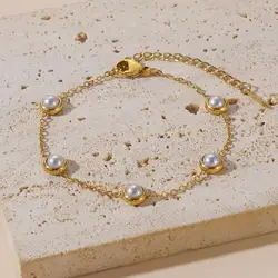 Stainless Steel Sweet Pearl Bracelet for Women Girls Gold Color Elegant Hand Chain Wedding Party Jewelry Gift 2024 New In