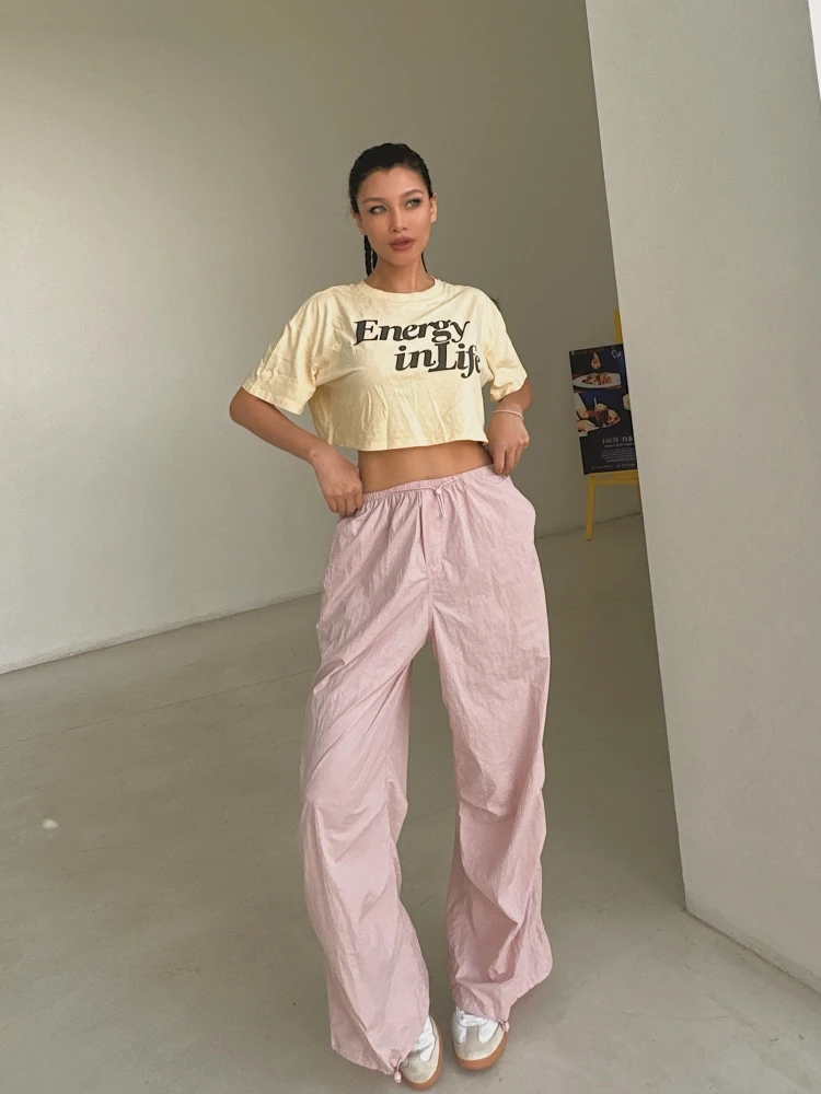 

Рекомендуемые дышащие утягивающие брюки-парашюты с эластичным поясом и шнурком на щиколотке, винно-красные, розовые, повседневные