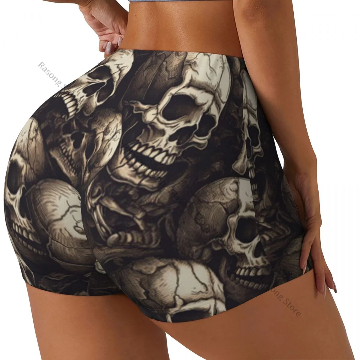 

Шорты для йоги с черепом и фном, женские байкерские плотные эластичные спортивные леггинсы для тренировок, спортивная одежда