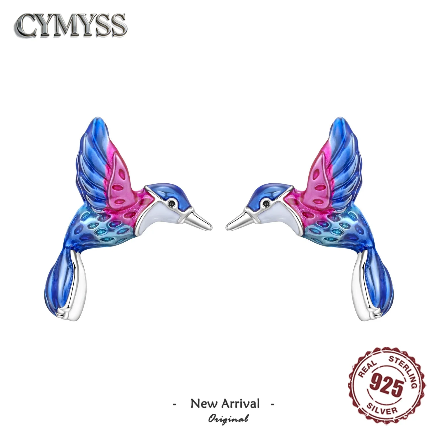 S925 Sterling Silver Colorful Hummingbird Stud Earring, Flower Moon Star Earring for Women Girls, Fashion Jewelry Birthday Gift