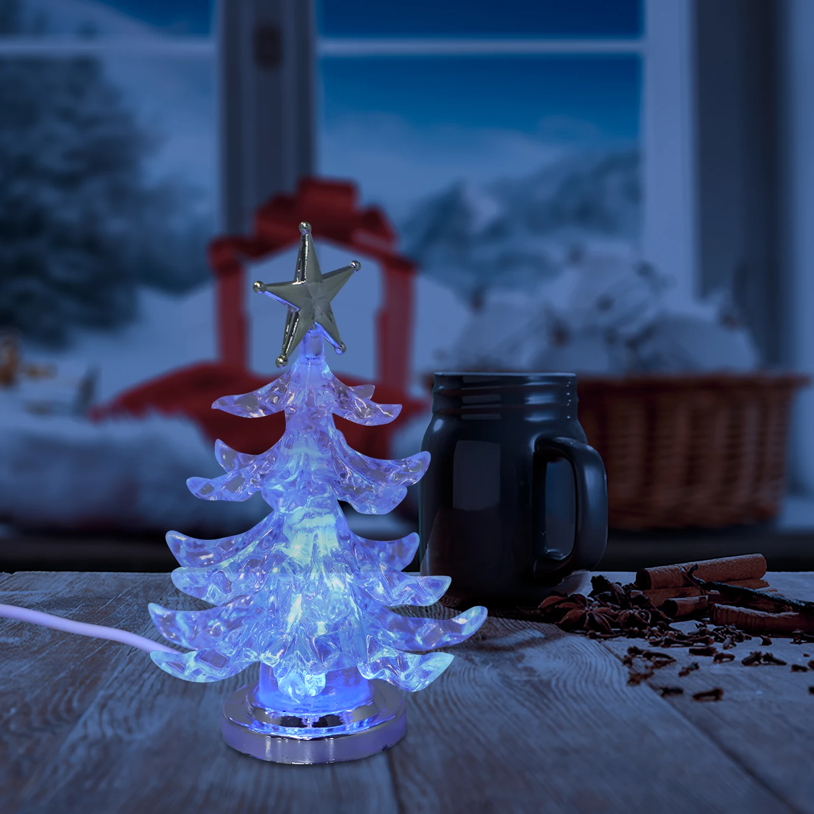 

Christmas Tree Night Light RGB Flashing Glowing Tree Table Lamp Bedside 7 Colors USB Mini LED Lamps Home Party Cafe Bar Gifts