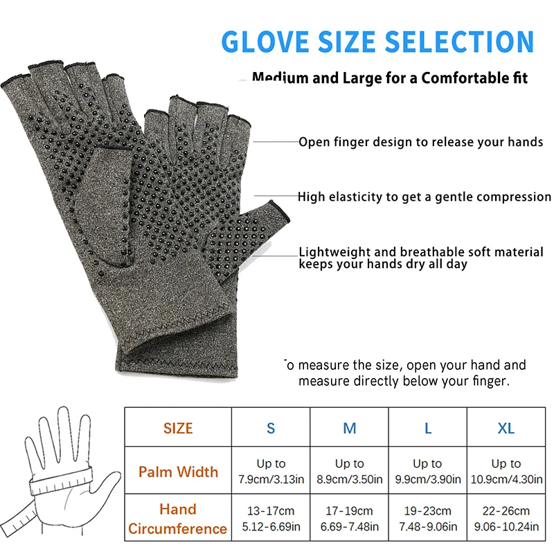 1 Pair Half Finger Compression Gloves Grey Relieve Arthritis Pain Instantly with Anti-Slip Pressure Gloves for Men and Women