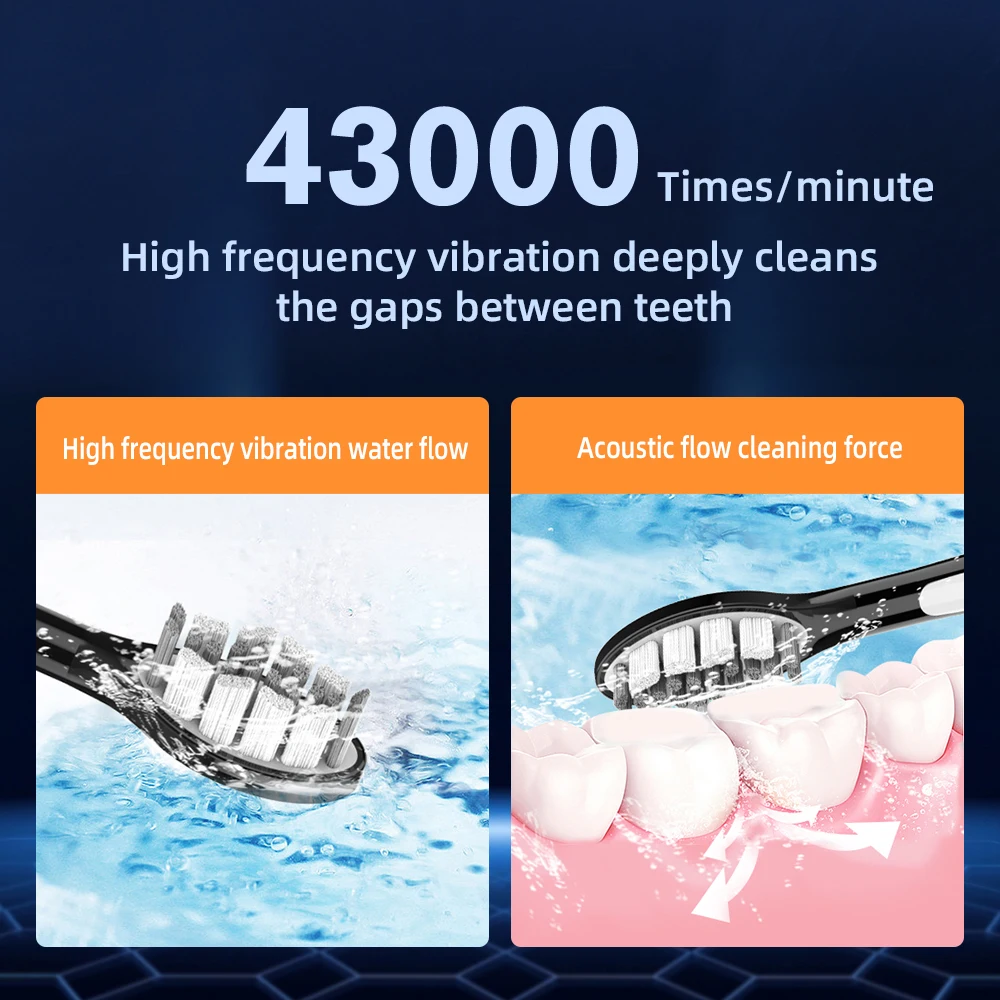 SUBORT S9 فرشاة أسنان كهربائية بالموجات الصوتية اللاسلكي USB قابلة للشحن تبييض فرشاة الأسنان مقاوم للماء بالموجات فوق الصوتية فرشاة أسنان أوتوماتيكية