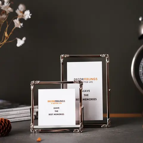 1pc Silver Metallic Glass Photo Frame Apartment Desktop Display Sample Photo Rack. Home Decorations, Bedroom Photo Frame