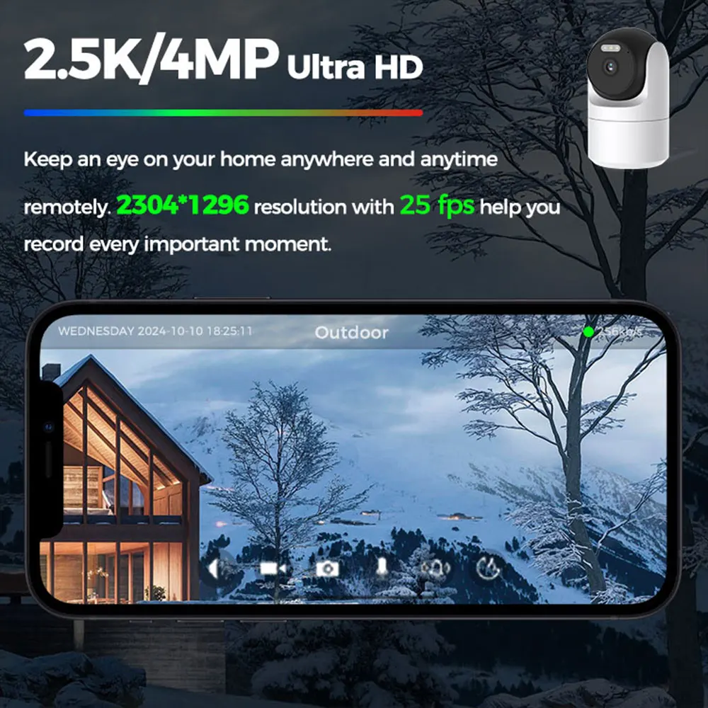 VIMTAG 2.5K CCTV 카메라 외부용 한국형 WIFI Camera IP66 방수/360° PTZ 자동 추적/PIR 스마트 조명/컬러 나이트 비전/홈 IP 카메라 현관