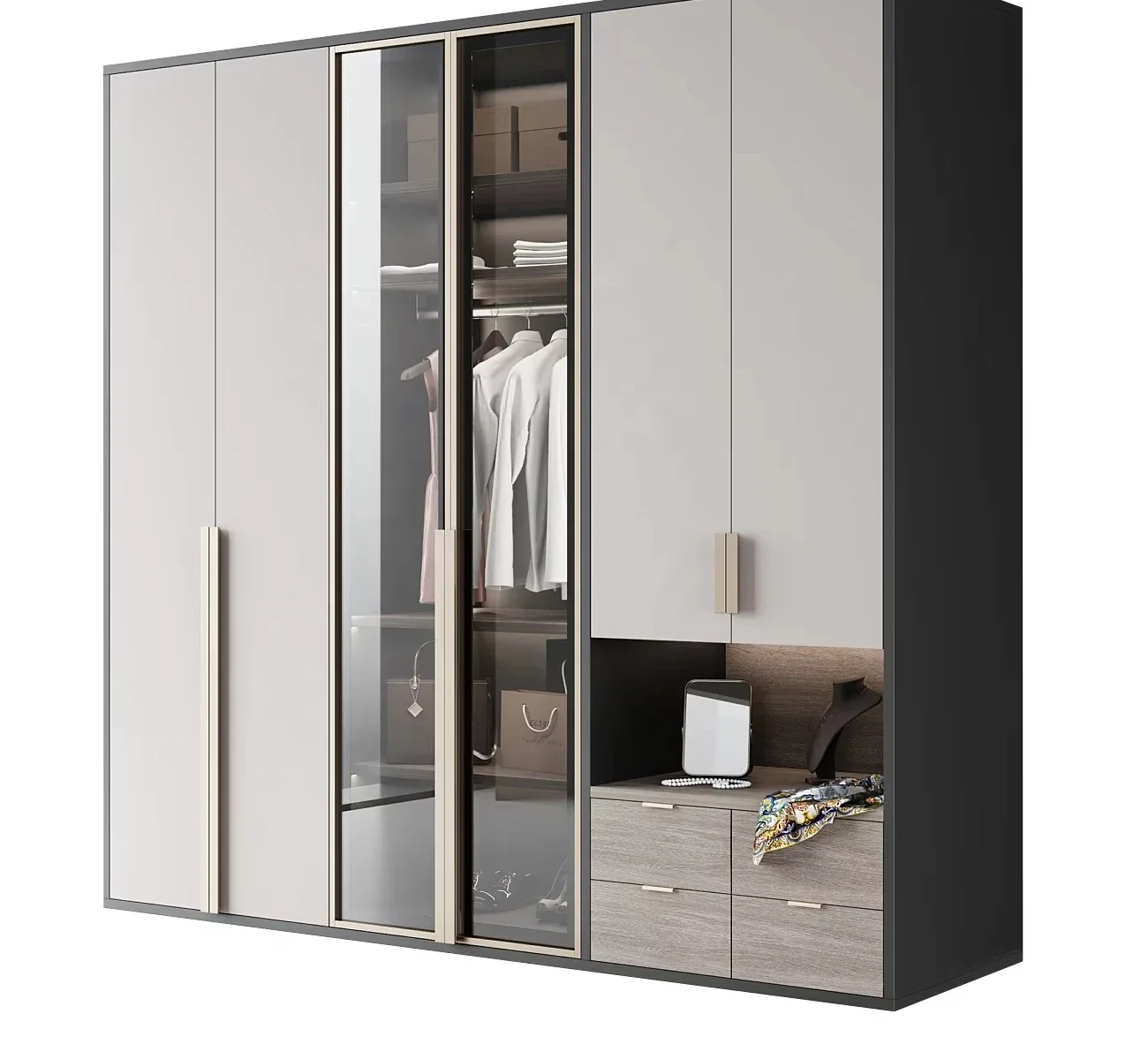 PA modern closet metal aluminum frame glass door luxury turkish bedroom portable solid wood wardrobes