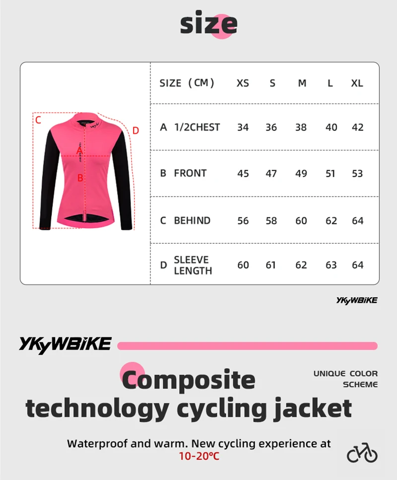 YKYWBIKE Damen Fahrradjacke 10-20 ℃ Outdoor-Sport, Rennrad-Trikot, winddicht, wasserdicht, Fahrradshirt, Fahrradbekleidung – Detail 1