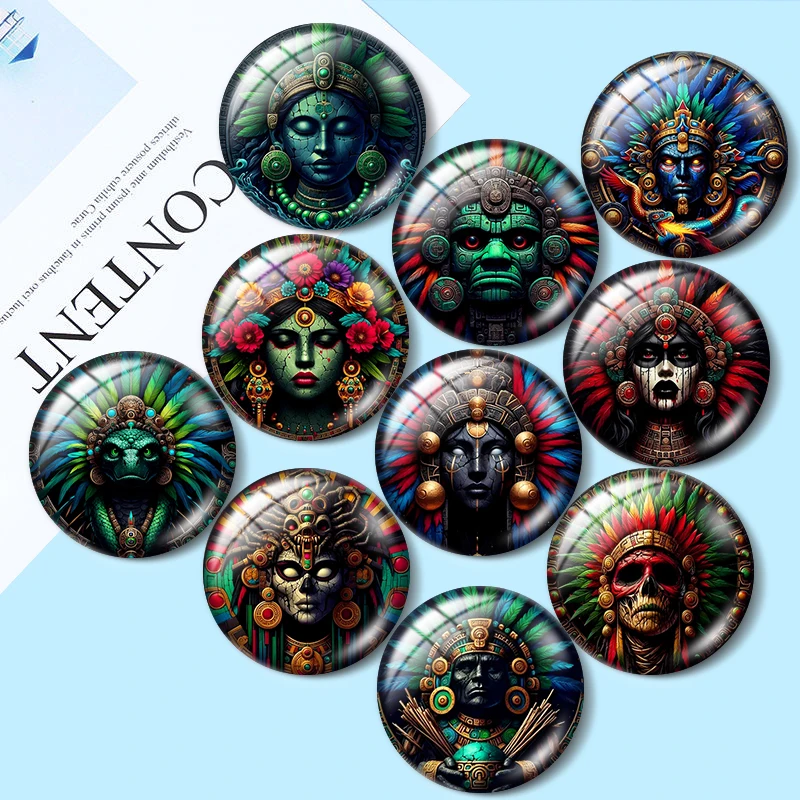 

Aztec Whole pantheon of Gods 10pcs mixed 12mm/18mm/20mm/25mm Round photo glass cabochon demo flat back Making findings