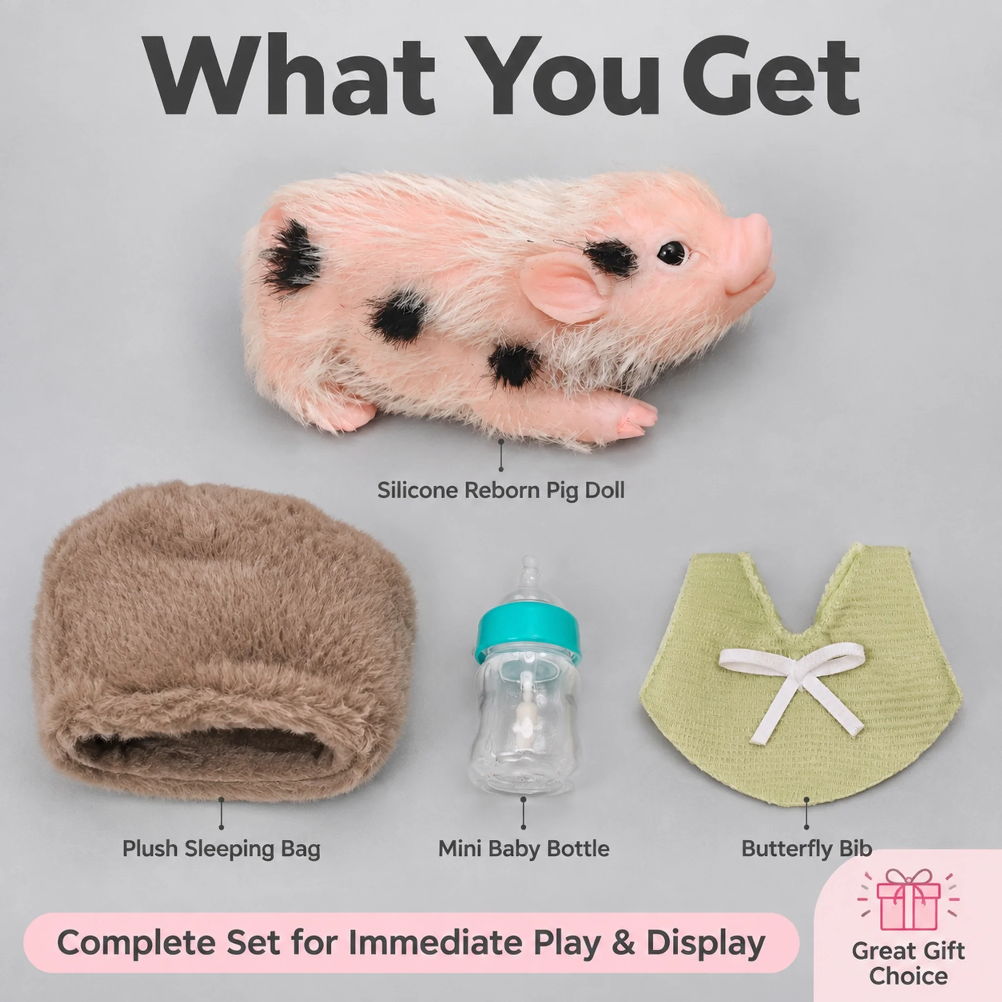 5 Inch Silicone Piglet Soft Cute Mini Realistic Animals with Accessories Lifelike Reborn Newborn Pig Doll Decompression Toy Gift