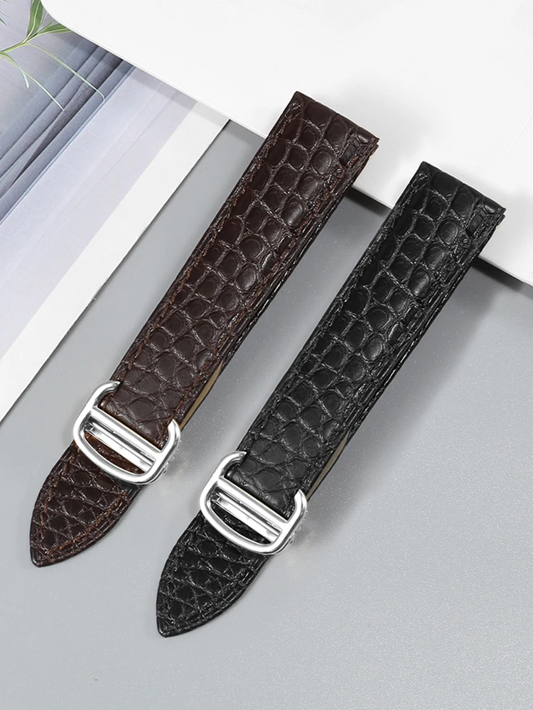 American Crocodile Leather Watch Strap Compatible with C-a-r-t-i-e-r Tank SOLO London Men\'s and Women\'s Folding Buckle