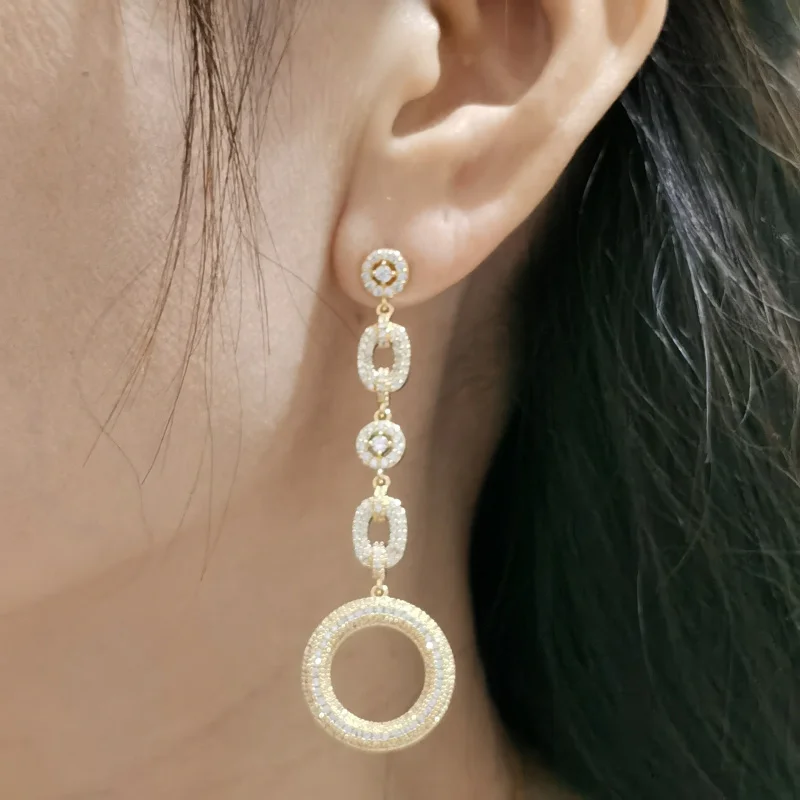 -Border Exaggerated Personalized Thin Earrings Long High-Grade Light Luxury Earrings Circle Connected Party Banquet Earring