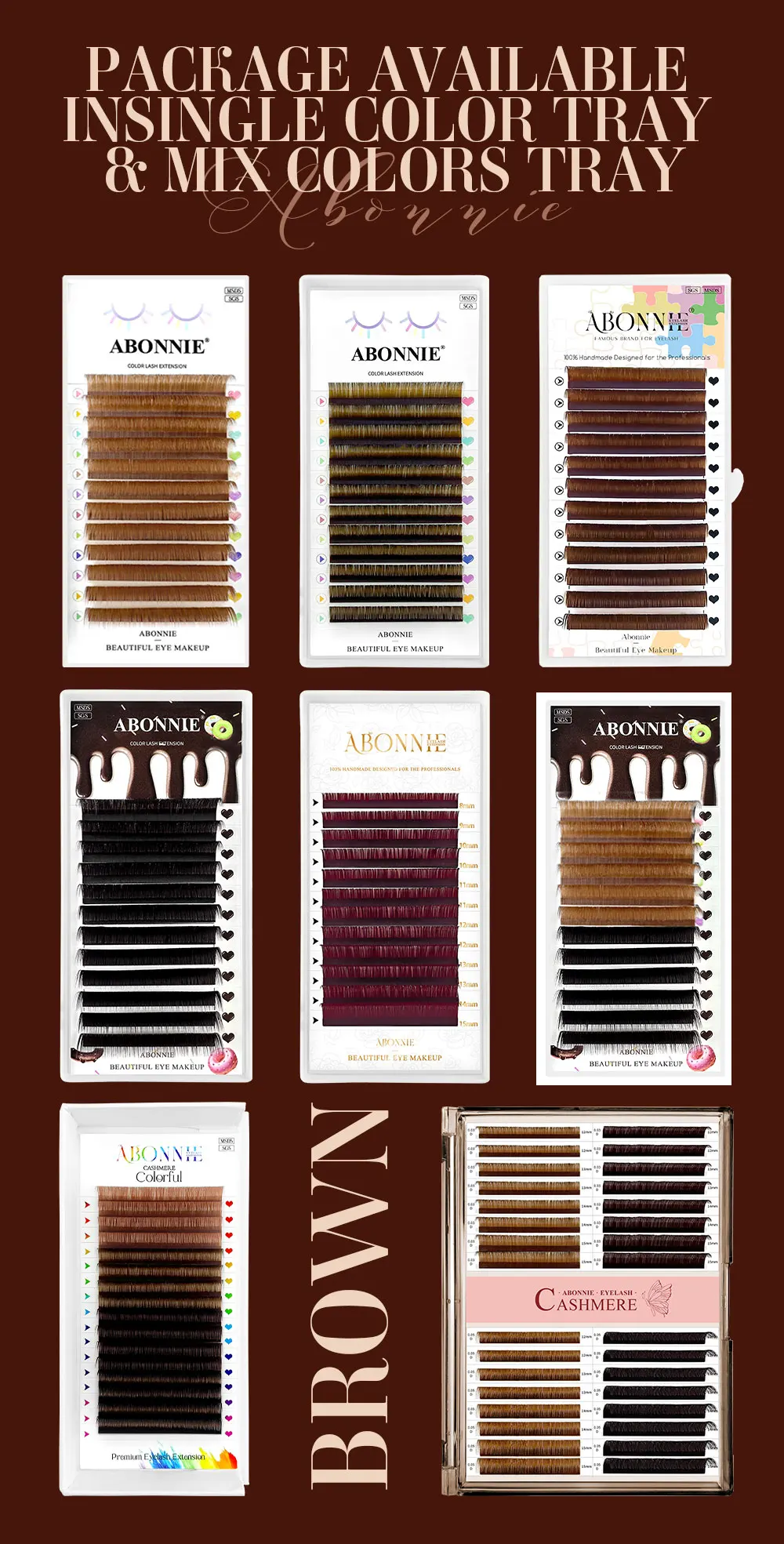 Abonnie LB LC Dunkelbraune Wimpern, Braune Farbe, Klassische Wimpernverlängerungen, Foxy Eye, Flauschige Einzelwimpern – Detail 9