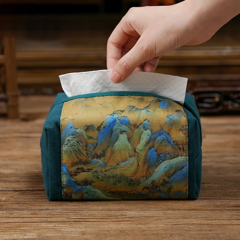 Paper Drawing Bag Tissue Box Chinese Retro Style Tissue Cover Fabric Art Drawing Box Living Room Paper Household Desktop