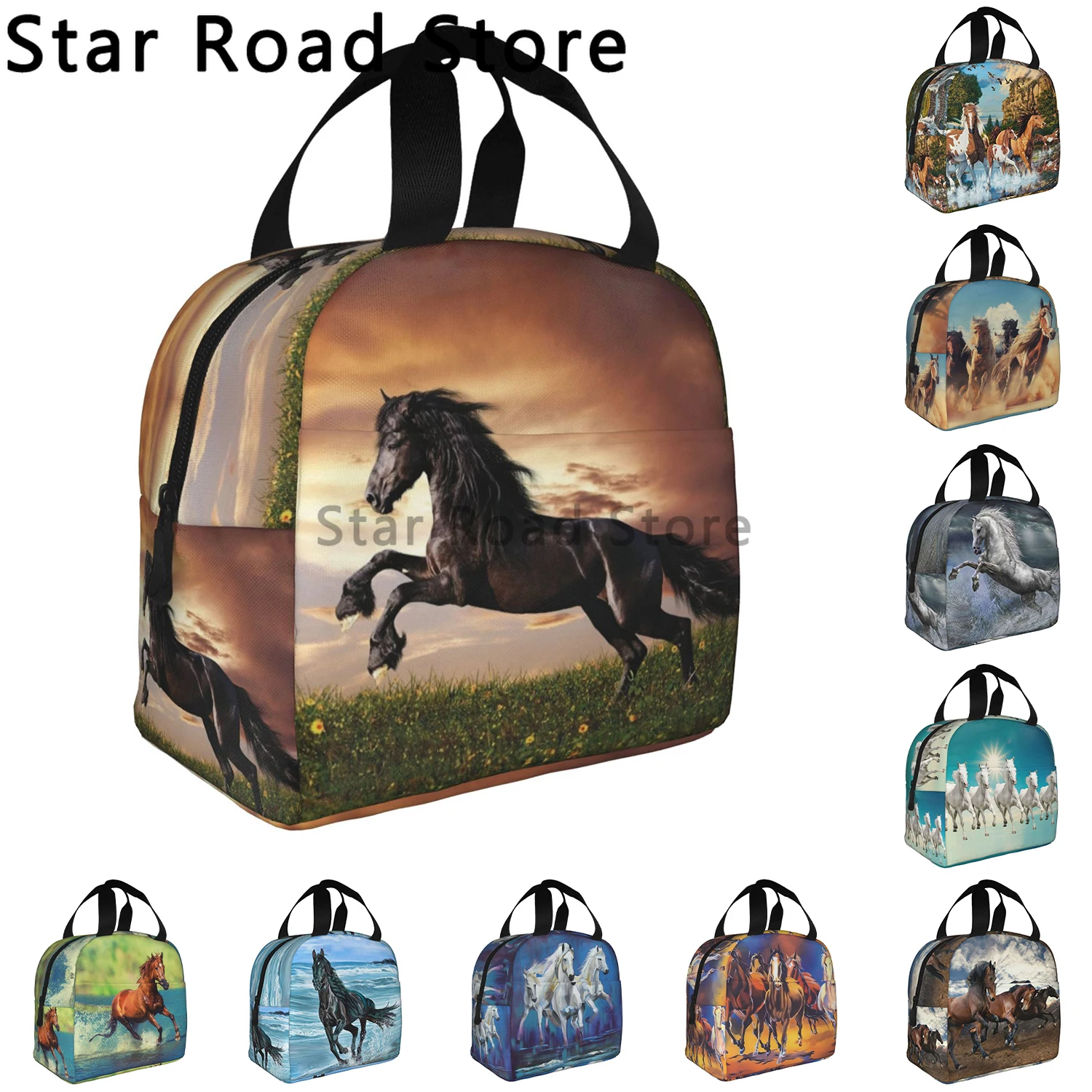 

Running Horse Art painting Lunch Bag for School Office Animal Waterproof Picnic Insulated Cooler Thermal Lunch Box Kids Tote Bag