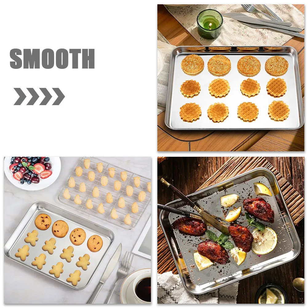 

Stainless Steel Baking Sheet Pan Reusable Tray Oven Cookie Multifunctional Light Weight Rectangle Cake Pan Kitchen