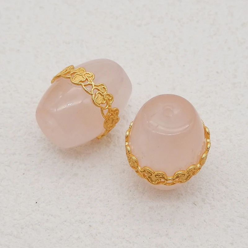 New Arrival! 1Pair Silver Gold Plated Natural Rose Quartz Gemstone Earring Beads, Jewelry DlY Making Accessories