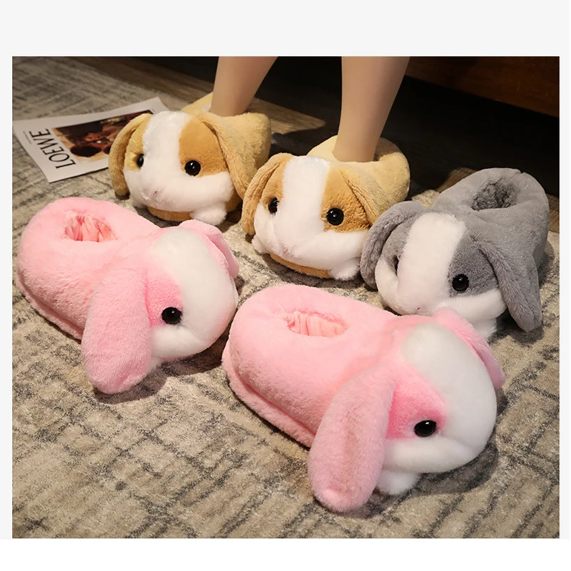 Rabbit/Hamster/Dog Shaped Plush Slippers Creative Wrapping Fuzzy Warm Lined Winter Drag Shoes for Adults Indoors 35-41CM J2Y