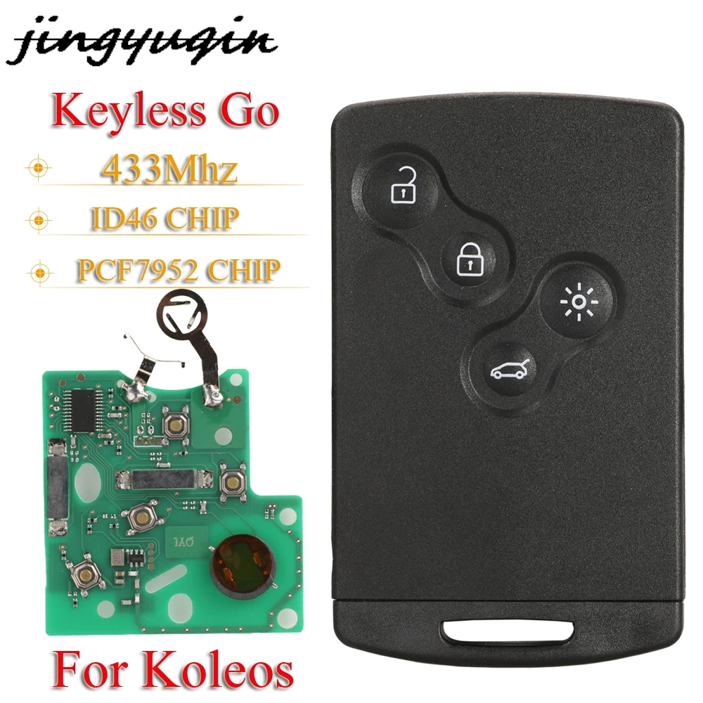 

Jingyuqin 4BTN Remote Car Key ID46 PCF7952 433Mhz For Renault Koleos 2009 - 2016 Hands Free Keyless Smart Card Control Fob