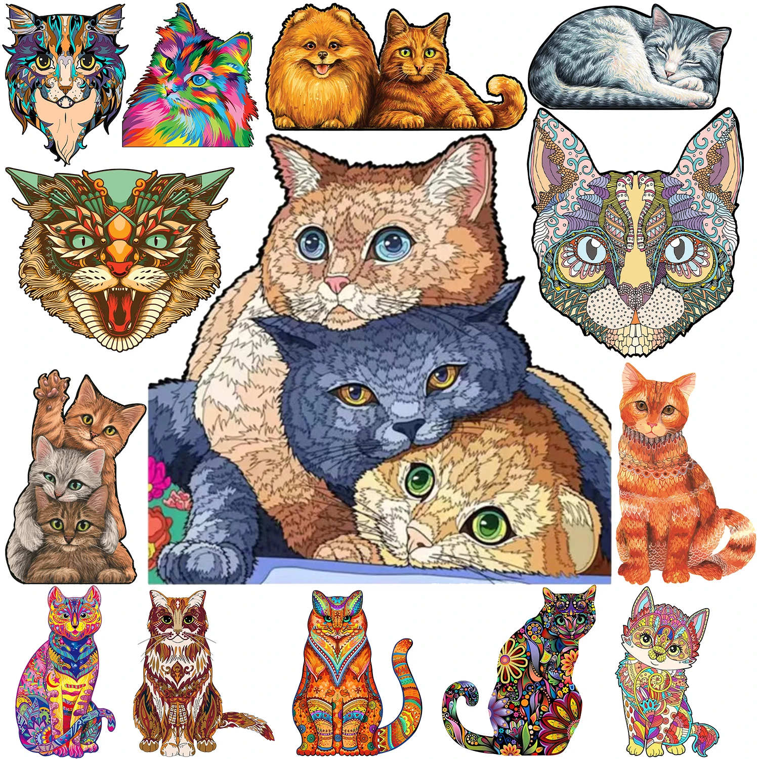 

Unique Animal Wooden Puzzle Cats Animals Shape Kids Puzzle Educational Toys DIY Crafts Gift Intellectual Exercise Game For Adult