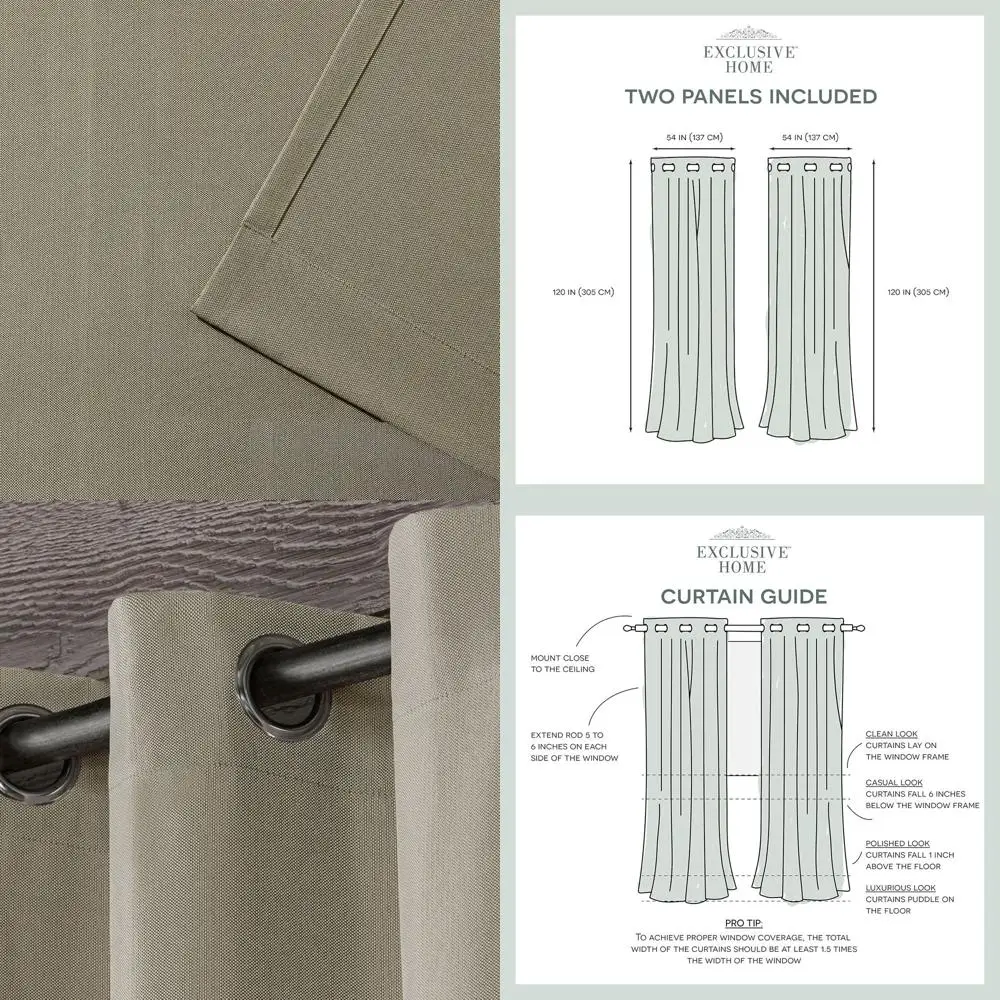 

Двухцветные текстурированные шторы с люверсами, 54x120, натуральные, пара