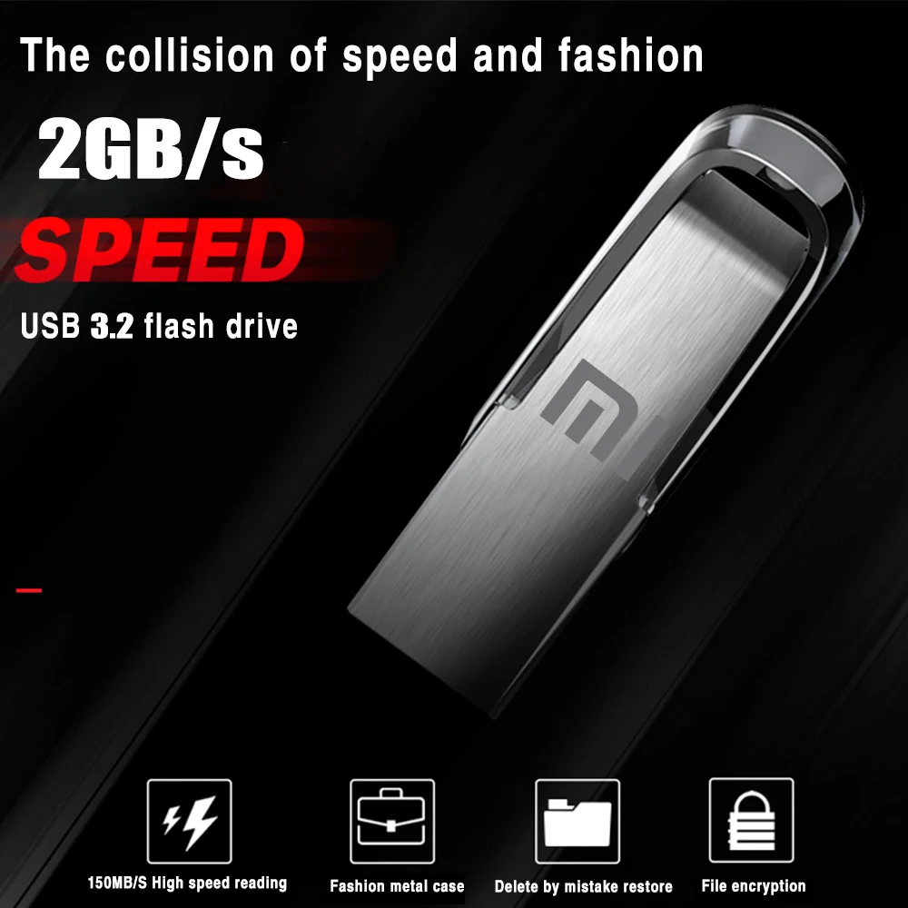 Xiaomi-Clé USB 3.2 haute vitesse, 2 To, 1 To, clé USB, 512 Go, 64 Go, clé USB en métal, disque flash étanche, adaptateur TYPE-C