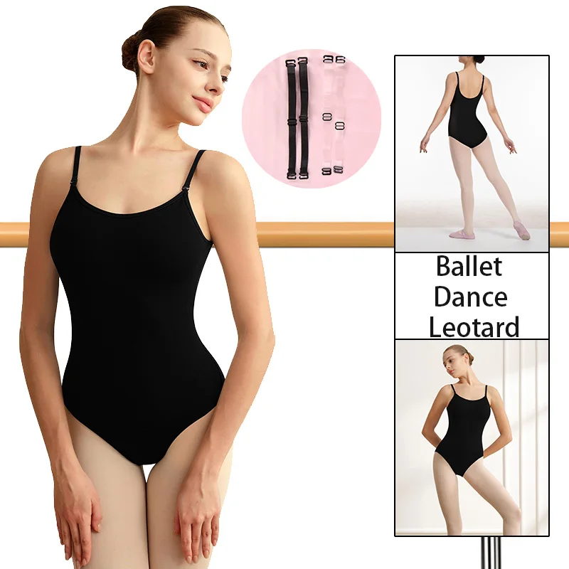 女性用ノースリーブキャミソールバレエダンスレオタード大人用体操タンクトップ調節可能なストラップと裏地付きダンスレオタード