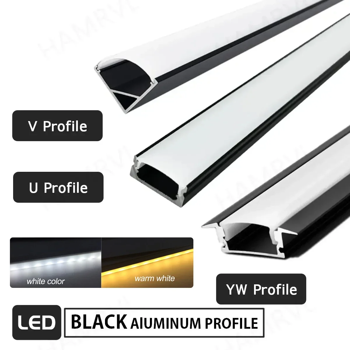 0.5M-1M U/V/W Shape LED Aluminum Track Profile - DC12V 3000K-6000K Easy Installation for Home Office Bedroom Decorative Lighting