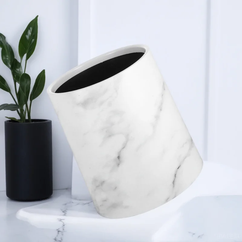 

1pcs Marble Texture Trash Can Large Round Waste Bin For Living Room Bathroom Kitchen Home Office Garbage Container