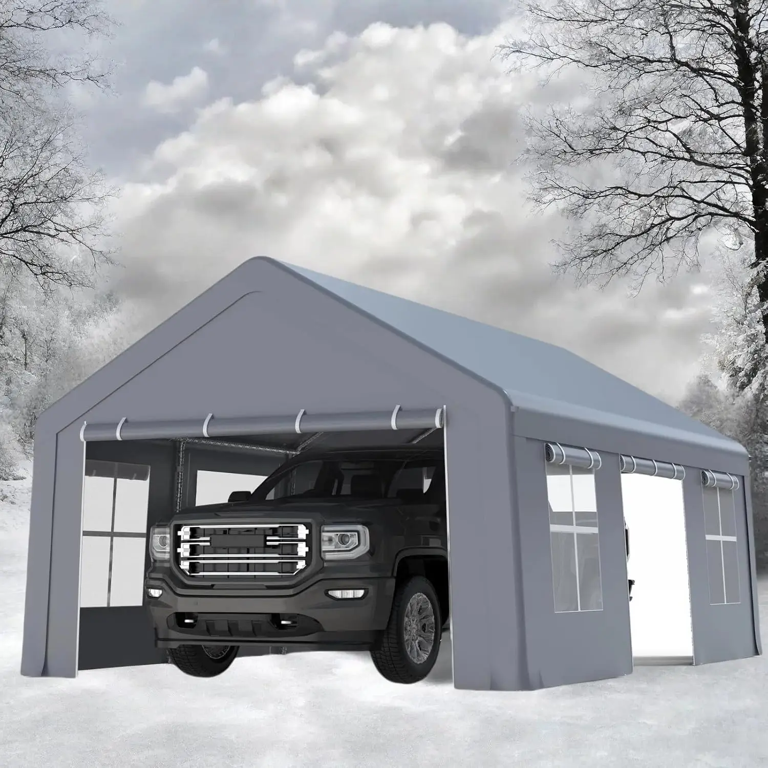 

Навес для автомобиля 13'x20' повышенной прочности, переносной гараж с 3 рулонными воротами и 5 окнами, всесезонный водонепроницаемый тент для автомобиля, на заказ