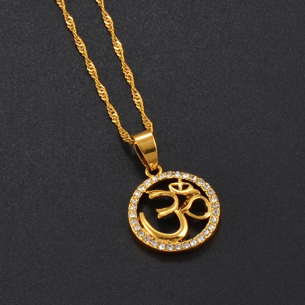 Anniyo Hindoo Jewelry, Hindu Buddhist  OM Pendant Necklace Hinduism Yoga India Outdoor Sport Chain Gold Color Women